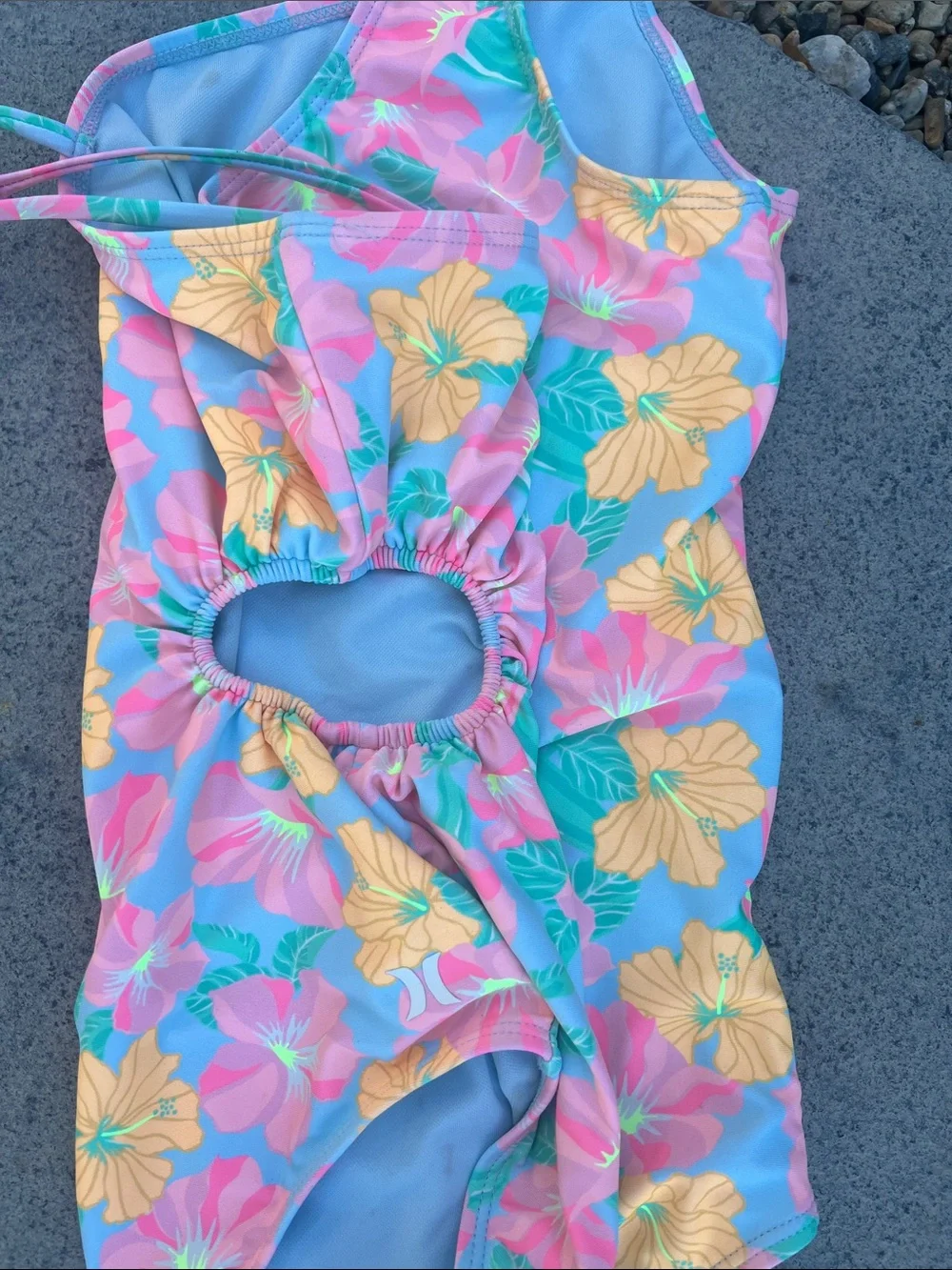 Hurley Kids One-Shoulder Floral One-Piece Swimsuit - Teal/Pink/Yellow